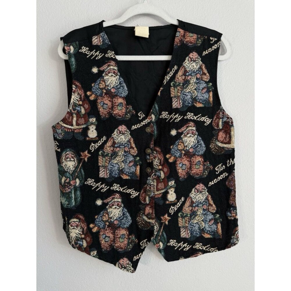 Vintage Bobby Brooks Woman XL Holiday Christmas Santa Tapestry Vest Adjustable